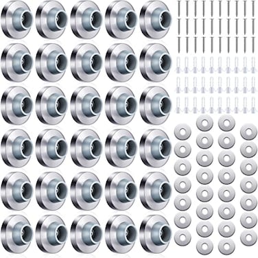 Pangda Concave Wall Door Bumper Stop Silver Stainless Steel Wall Door Bumper with 118 Inch Gray Round Rubber Protector StopsSilver50 Pieces
