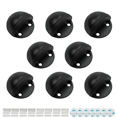 SANATO 8 Pack Black Low Dome Floor Mounted Stainless Steel Door Stop Door Stopper with Black Rubber