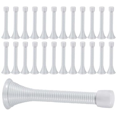 KISEER 24 Pack Spring Door Stops 3 14 Inch Flexible Heavy Duty Spring Door Stopper with RustProof Screw Rubber Bumper Tips White