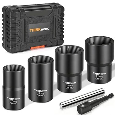 THINKWORK 12 Inch Drive Lug Nut Removal Tool 6Piece Wheel Lock Removal Kit Lug Nut Remover for Stripped Rounded Damaged Frozen Rusted Bolts