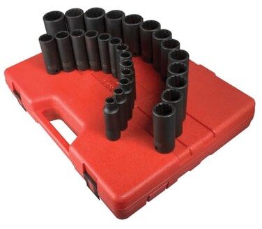 SUNEX TOOLS 2827 12Inch Drive 12Point Metric Deep Impact Socket Set 26Piece