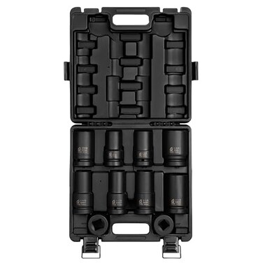 Sunex Tools Sunex 5690A 1 Inch Drive Heavy Duty Wheel Impact Socket Set 10Piece SAEMetric DeepDeep Thin WallSquareControlled Depth CrMo Steel Storage Case Black