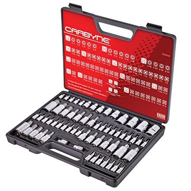 CARBYNE 62Piece Torx Master Bit Socket Set and External Star Sockets S2 Steel 14 in 38 in 12 in Drive Including Tamper Resistant and Torx Plus Sizes T6 to T70 E4 to E24 Genuine Licensed Torx