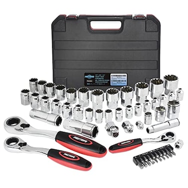FIRSTINFO TOOLS FIT YOUR NEEDS FIRSTINFO F32283 Low Profile PassThrough Socket Wrench 52 Pcs Set SAEMetric 14 38 12 Wrench Spline Socket Set For Damaged Fasteners