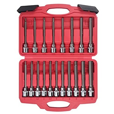 AMM 38 Inch Drive Extra Long allen hex bit socket set19Piece Standard SAE Metric Allen socket set S2 Alloy steel Automobile repair tools