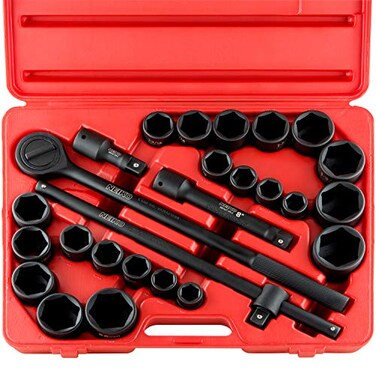 NEIKO 02499A 34InchDrive Jumbo Master Impact Socket Set SAE and Metric ShallowSocket Tool Set SAE 78 to 2 and Metric 26 to 38 mm 27 Pieces