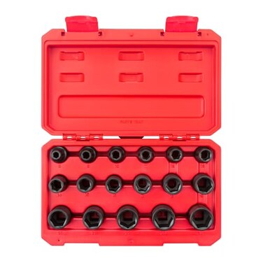 TEKTON 12 Inch Drive Shallow 6Point Impact Socket Set with Case 17Piece 824 mm SID92321