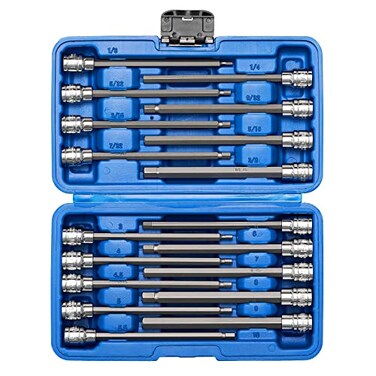 Mayouko 38 Drive Extra Long Allen Hex Bit Socket Set S2CRV MetreicSAE 18 Pieces 18 38 310 mm