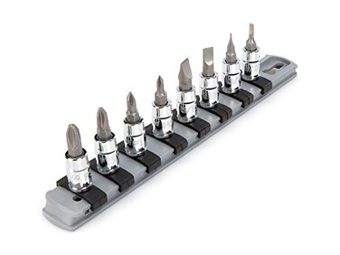 TEKTON 14 Inch Drive PhillipsSlotted Bit Socket Set with Rail 8Piece 03 18516 in SHB90104