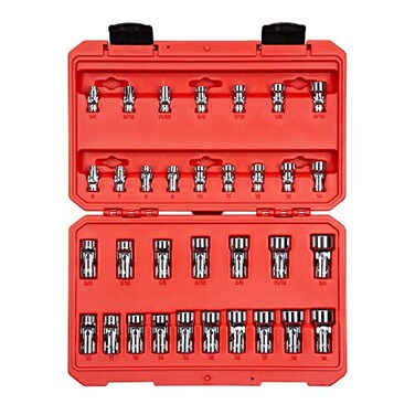 TEKTON 14 38 Inch Drive Shallow 6Point Universal Joint Socket Set with Case 33Piece 1434 in 619 mm SHD99301