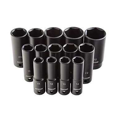 ARCAN TOOLS 12 Inch Drive Deep Impact Socket Set Metric 11mm 32mm CrV 14Piece AS21214MD