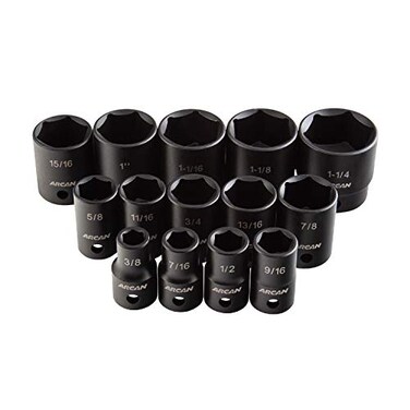 ARCAN TOOLS 12 Inch Drive Shallow Impact Socket Set 38 Inch 114 Inch CrV 14Piece AS21214S