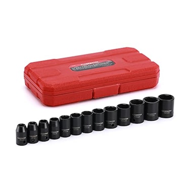 CASOMAN 13 Pieces 38Inch Drive Impact Socket Set 6Point Metric Shallow CRV 7mm to 19mm Heavy Duty Blow Molded Storage Case