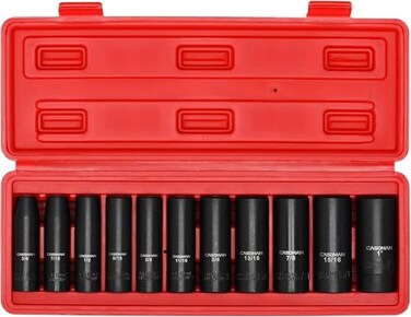 CASOMAN 11 Pieces 12Inch Drive Deep Impact Socket Set SAE 6Point 38Inch to 1Inch