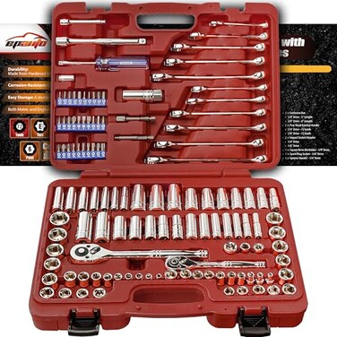 EPAuto Mechanics Tool Set Drive Socket Wrench Ratchets SAEMetric 122Piece