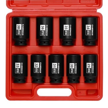 CASOMAN large socket set 12 Inch Drive Deep Spindle Axle Nut Impact Socket Set 6 Point CRMO Metric 29mm38mm 9Piece 12 Dr Deep Impact Socket Set