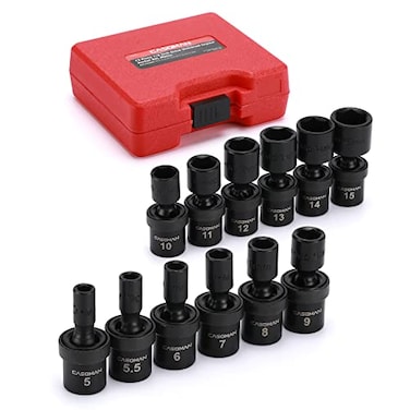 CASOMAN 14Inch Drive Shallow Universal Impact Socket Set Metric 12 Pieces Set 5mm to 15mm 6Point CrMo Swivel Socket