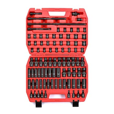 CASOMAN 87PCS 38 Drive Master Impact Socket Set SAE Metric Standard Deep Swivel SocketsCrMO Steel Includes Star and Inverted Star Socket Impact Universal Joint Extension Bars
