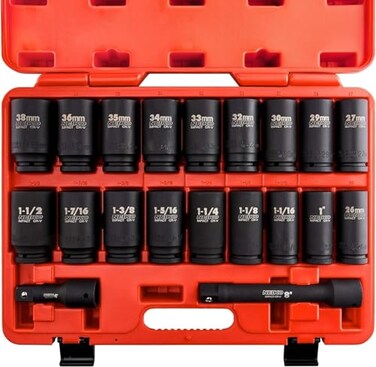 NEIKO 02347A 34Inch Drive Socket Set Master 20Piece SAE and Metric Socket Set SAE 1 to 1 12 and Metric 26 to 38 mm Extension Bars Included