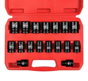 YIYITOOLS 17Pcs 12 Drive Shallow Impact Socket Set 824mm Metric Socket Set 6Point CRV Steel for Automotive Maintenance Repairs and DIY Projects