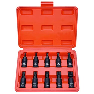 HPBBKD XZN Triple Square Spline Bit Socket Set Premium CrMo Steel 10Piece M4 M16 Set 38Inch Drive Enhanced Storage Case