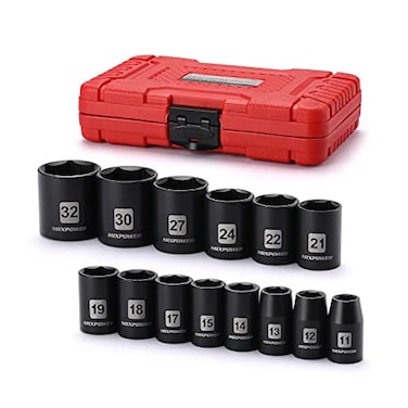 MIXPOWER 14 Pieces 12Inch Drive Shallow Impact Socket Set 1132mm CRV Metric 6 Point Shallow 14 Pieces 12 Dr Shallow Socket