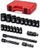 MIXPOWER 12Inch Drive Shallow Impact Socket Set Metric Size 10mm32mm CRV 6Point Mechanic and Repair Project 20Piece 12 Shallow Sockets Set with Extension Bar and Universal Joints