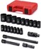 MIXPOWER 12Inch Drive Shallow Impact Socket Set Metric Size 10mm32mm CRV 6Point Mechanic and Repair Project 20Piece 12 Shallow Sockets Set with Extension Bar and Universal Joints