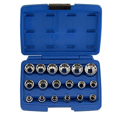 NEIKO 02488A 38 Drive Universal 6 Point Metric Socket Set 18 Piece Universal Mechanic Spline SAE CrV Steel Low Profile Spline Bit 38