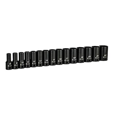 Capri Tools 38 in Drive SemiDeep Impact Sockets Set Metric 8 to 22 mm 15Piece