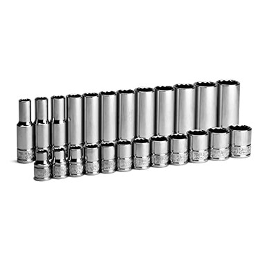 Capri Tools 38 in Drive 12Point Shallow and Deep Socket Set Metric 8 to 19 mm 24Piece