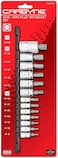 CARBYNE 13Piece Torx Plus Bit Socket Set 6 Lobe TP8IP8 to TP60IP60 S2 Steel Bits CrV Sockets 14 in 38 in 12 in Drive Zinc Phosphate Genuine Licensed Torx