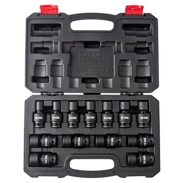 SUNEX TOOLS 2665 12 Inch Drive Universal Impact Socket Set 13Piece Metric 12mm 24mm CrMo Alloy Steel Radius Corner Design Heavy Duty Storage Case