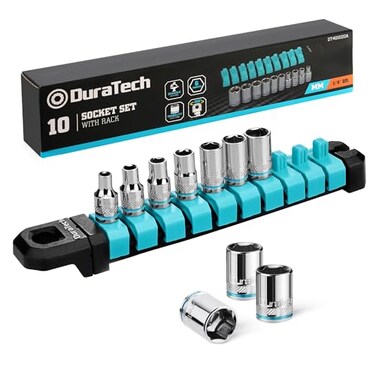 DURATECH 14 Drive Socket Set Metric Socket Set 10PCS Mechanic Metric Socket Sets with Storage Rack 6Point Shallow Socket Set 4mm 5mm 6mm 7mm 8mm 9mm 10mm 11mm 12mm 13mm