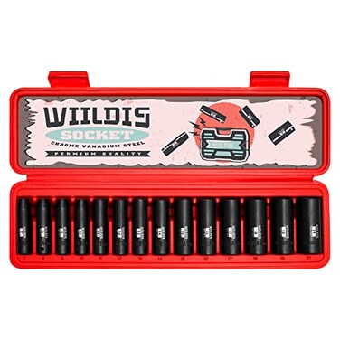 WIILDIS 14 Pieces 38Inch Drive Deep Impact Socket Set 7mm to 21mm CRV Metric 6Point 14 Pieces 38 Dr Socket