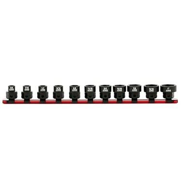 ARES 29021 11Piece 12Inch Drive SAE Low Profile Nano Impact Socket Set Impact Grade Sockets Offer Greater Clearance Than Typical Shallow Sockets Includes Aluminum Storage Rail