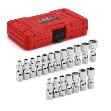 CASOMAN 19PCS 14 Drive Universal Joint Socket Set Metric5mm to 15mm SAE316 to 916 Flexible Wobble Sockets for Easier Access to Tight Spaces 6Point CrV