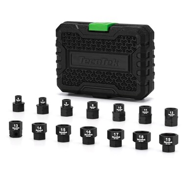 TecoTek 14Piece 38Inch Drive Metric Low Profile Impact Socket Set Stubby Socket Set 6mm19mm No Skips Sizes 6 Point CrMo Shorter Socket for Tight Areas