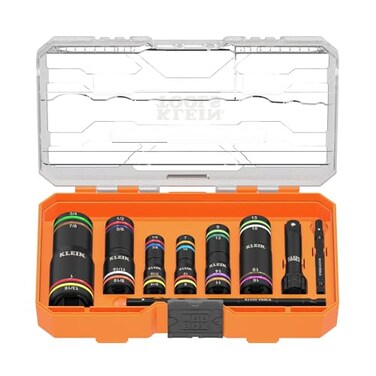 Klein Tools 656QS KNECT Quad Socket 24 Sizes in 6 Sockets 4in1 Color Coded SAE and Metric Impact Rated DeepWell HeavyDuty 14and 38Inch Drive 312and 612Inch Shaft