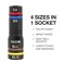 Klein Tools 653QS KNECT Quad Socket 12 Sizes in 3 Sockets 4in1 Color Coded SAE Impact Rated HeavyDuty 14 and 38Inch Drive 312 and 612Inch Shaft