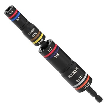 Klein Tools 652QS Quad Socket 8 Sizes in 2 Sockets 4in1 Color Coded SAE Impact Rated DeepWell HeavyDuty 14Inch Drive 612Inch Shaft