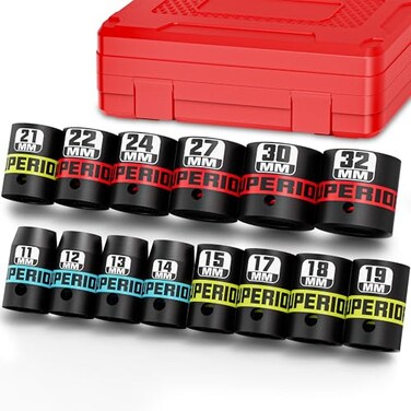 Aiourx 14 Piece 12 Drive Impact Socket Set 11 mm32 mm Shallow Socket Metric 6 Point CRV Automotive Maintenance Machinery Manufacturing