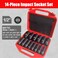 TONYNOL 12 Inch Deep Drive Impact Socket Set12PointSAE38 to 11414 PcsCrMo SteelWith a Storage Case
