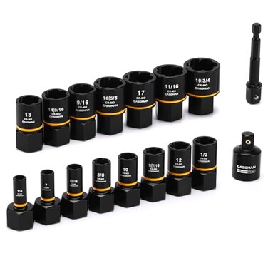 CASOMAN 17Piece 38 Drive Bolt Impact Extraction Socket Set Stripped for Damaged Rusted Frozen Studs Rounded Bolts Nuts Screws CRMO