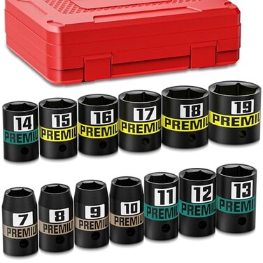 KIRXST 13Piece 38 Drive Shallow Impact Socket Set 719mm SemiDeep Sockets CRV Socket Set for Automotive and Home Metric 6 Point Socket Set for Automotive and Home