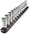 CROM Universal Flex Socket Set 14 Inch Drive 6Point 12Piece Swivel Socket Set from 5mm to 15mm Metric Swivel Joint for Easier Access to Tight Spaces Aluminum Storage Rail Included