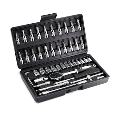 YUFANYA 46PCS 14 inch Drive Socket SetMetric Ratchet Wrench Set with 414mm CRV SocketsS2 BitsExtension BarsMechanic Tool Kits for Household Auto Repair