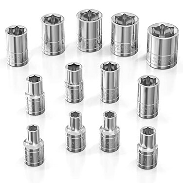 Olsa Tools SAE Shallow Socket Set 14Inch Drive 13pc 6Point Chrome Sockets 18 to 58 and No Skipped Sizes Mechanic Shallow SAE Socket Set Professional Grade Short Sockets Part 1330