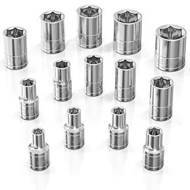 Olsa Tools Metric Shallow Socket Set 14Inch Drive 14pc 6Point Chrome Sockets from 4mm15mm and No Skipped Sizes Mechanic Shallow Metric Socket Set Professional Grade Sockets Part 1328