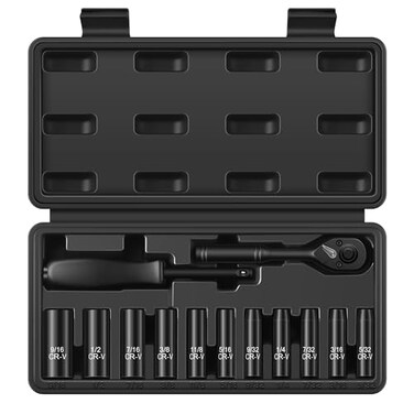 Reniteco 13Piece 14 Drive Socket Set SAE 316 1132 Deep Sockets 72Tooth Ratchet Wrench Drive Spinner Handle 6 Point Design CrV
